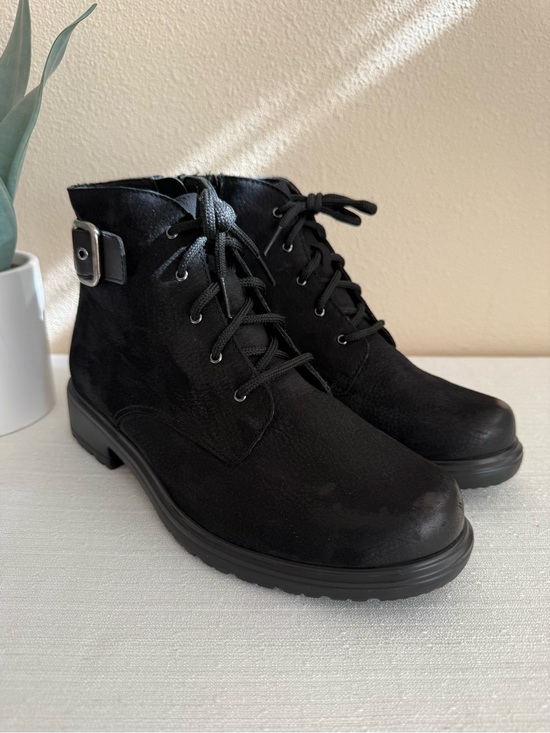 Munro Shoes - Munro Black Lace-Up Ankle Boots with Buckle Accent